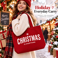 Sac fourre-tout en toile grand format JC BASIC rouge de Noël, personnalisable OEM/ODM, grande capacité, durable, à fond large, promotionnel pour les fêtes
