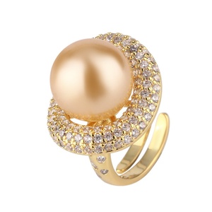 Dainty High Quality Eco-friendly Copper Gold Plated 14mm Golden Large Shell Pearl <b>Ring</b> for Premium Gift Giving - Product Image 1