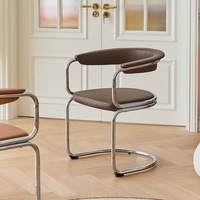 Chaise de salle à manger à bras cantilever, assise en fausse fourrure ou en cuir sans solvant, structure en tube de fer chromé, chaise d'appoint pour cuisine et maison