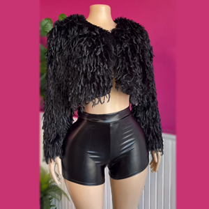 Conjunto de Dos Piezas Viviblook Z1225ST02 para Mujer, Chaqueta de Piel Sintética Informal, Top Corto Sexy, Shorts de Cuero Ajustados - Product Image 1