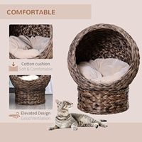 Lit surélevé pour chat tissé à la main avec coussin moelleux et panier en forme de chaise œuf, maisonnette pour chat avec support, maison en osier surélevée pour chats