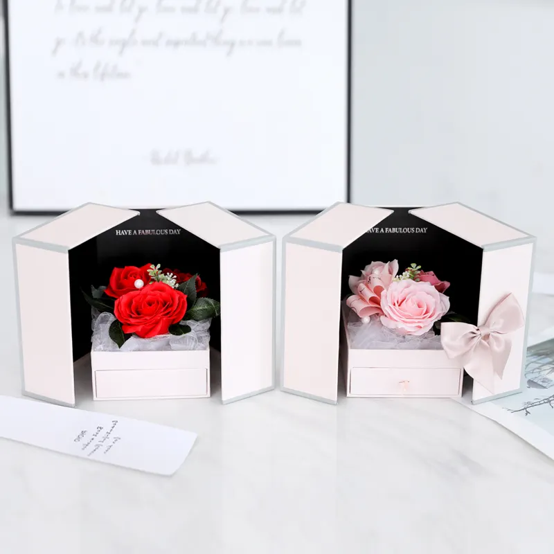 Savon en forme de roses sculpté, avec boîte et tiroir, à offrir pour cadeau de mariage, saint-valentin