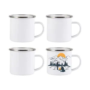 Gift Use Christmas Stainless Steel Camping Mug Coffee Milk Mugs Cups12oz Sublimation Blank White Enamel Cup with Handle