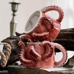 Taza de Cerámica con Diseño de Pulpo Rojo, Estilo Caricatura, con Asa, para Fiestas y Eventos, Taza Individual - Product Image 3