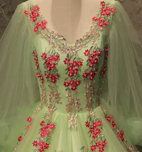 Vestido de noite de laço de flores 3d, vermelho, decote profundo em v, vestido de festa de casamento, manga comprida, vestidos de baile, feito sob encomenda - Product Image 4