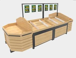 Expositores de frutas y verduras duraderos de hierro y madera para supermercados - Product Image 2