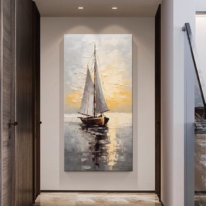 Hand Painted Oil Painting Sailboat Seascape Art Unframed Modern Entrance Hall Decorative Wall Art Impressionism Style - Product Image 3