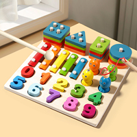 Set Bentuk Geometris Multifungsi Montessori 4-in-1, Balok Pencocokan Kolom, Mainan Edukasi Susun untuk Anak