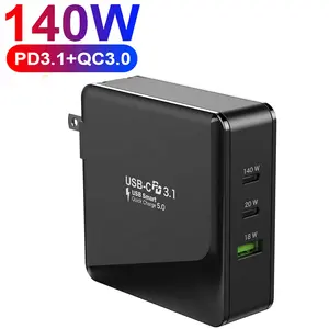PD3.1 PPS 140W充电器，带GaN Tech 2 USB C和1 USB-带电源传输3.1和QC4.0的端口，适用于笔记本电脑和电话