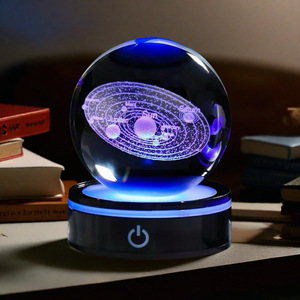 2025 all'ingrosso 3d sfera di cristallo luce Led sfera di cristallo luce notturna con Base in argento per la decorazione della casa e dare via - Product Image 3