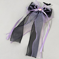 SASAacc Halloween Pince à cheveux en filet en forme de chauve-souris avec nœud et pompon pour l'arrière de la tête - une coiffe de fête unique