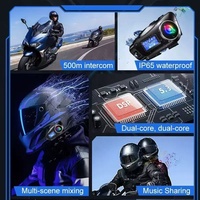 Casque de moto avec interphone et microphone, interphone multi-scènes avec musique mixte, portée 500 mètres