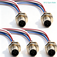 Connecteur mâle M12 à 5 broches avec câble, étanche IP67, pour montage arrière sur panneau, prises droites non blindées, prise aviation