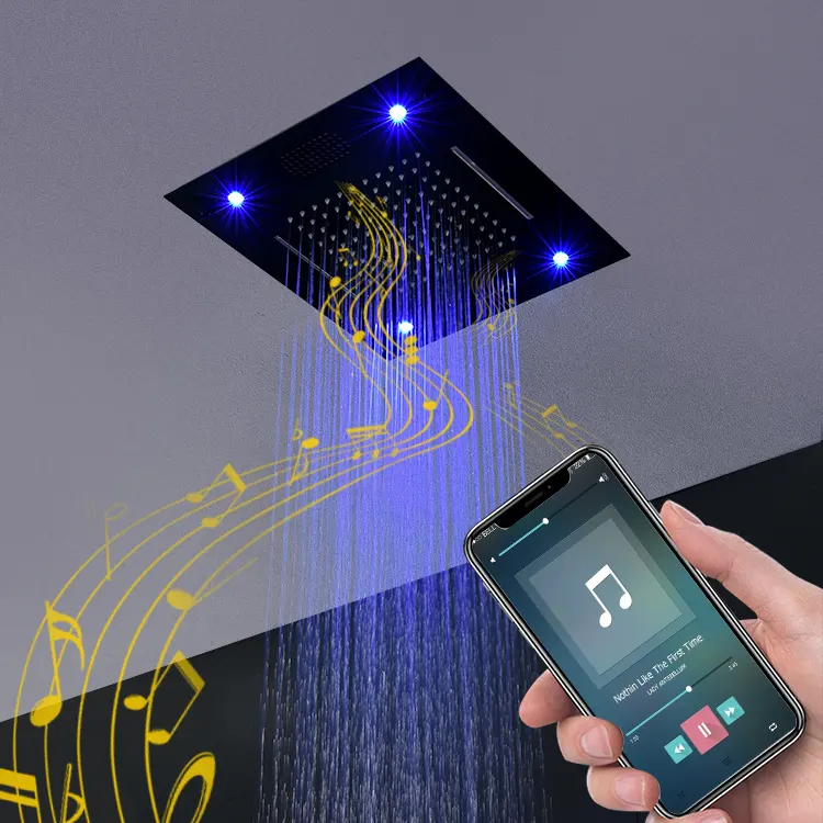 Big smart music shower head rainfall mistfall waterfall water curtain and multiple function remote control led bathroom shower