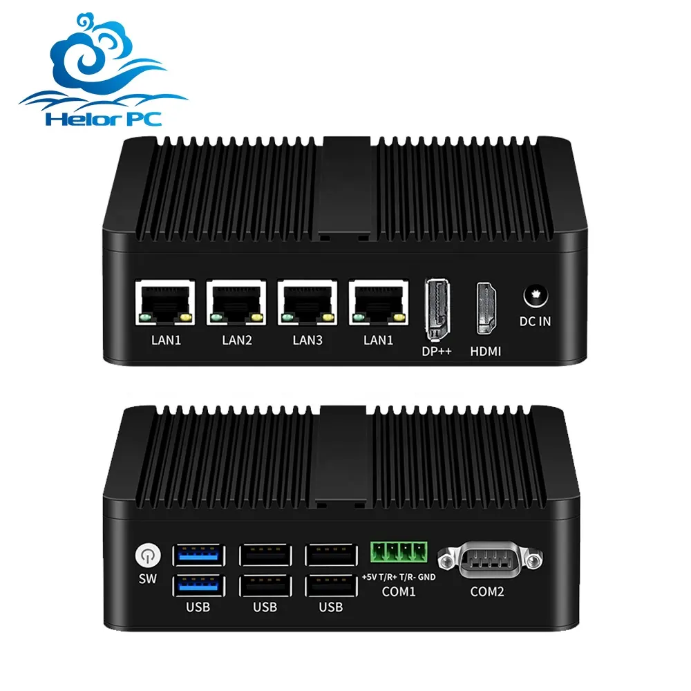 Intel N100 Fanless Mini PC con DDR4 4 i225V 2.5G Gigabit LAN HD-MI DP Win10 & Ubuntu Router Soft Micro Computer-US & JP spine