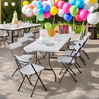 Tables pliantes d'extérieur rectangulaires en plastique de 150cm Ensemble de tables et de chaises pliantes en plastique pour camping et événements