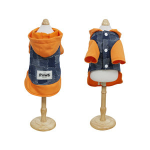 Sudadera con Parches de Mezclilla para Mascotas FW26042 Naranja Blanco Otoño Invierno Ropa Cómoda para Perros y Gatos - Product Image 4