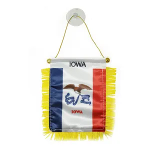 Banderín de satén del estado de Iowa personalizado bandera mini bandera del coche con borlas amarillas