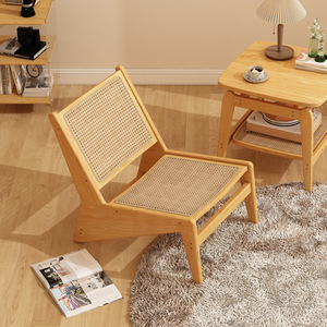 Nordic Style Wooden Lounge Chair With Rattan Seat And Backrest For Living Room Or Balcony Use - Product Image 4