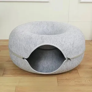 2023 New Design Pet Product Acessórios Lavável Cat Play Tunnels Feltro Donut Cat Tunnel Bed Animais Casa Donut Pet Bed