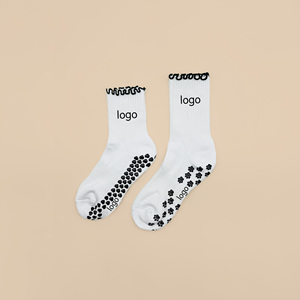 OEM Custom Logo Ruffle Edge Bow Ribbon Anti-Slip Pilates Yoga <b>Socks</b> for Girls Black White Graphic Dot Glue High Quality - Product Image 2