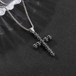Skull <b>Cross</b> Necklace Stainless Steel Pendant Men's Gothic Party Jewelry SP933 - Product Image 3