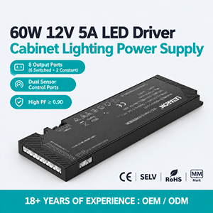 Alimentation LED LETARON 60W 12V 5A avec 8 ports de sortie et contrôle double capteur pour éclairage d'armoires - Product Image 1