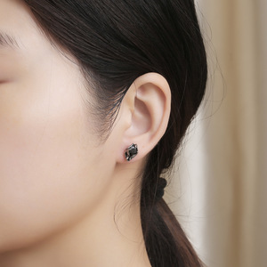 <b>Stud</b> Earrings Tibetan <b>Silver</b> Black Zircon Claw Setting Geometry Design Party Women's Fashion Jewelry CF150 - Product Image 5