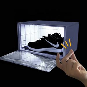Led Voice-Activated Transparent Side Open Stackable Shoes Storage Box Light Up Shoe Box With Led Light