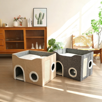 Lit pour chat en sisal et lin, pliable, double couche, chaud, type grotte