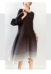 Vestidos Largos Casuales Elegantes para Mujer, Plisados, Corte en A, Transpirables, Tallas Grandes, Estampado Degradado, Formales de Oficina, Naturales - Product Image 3