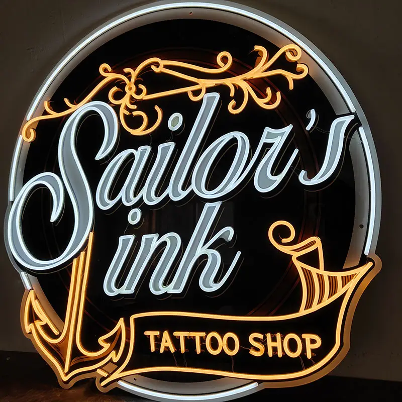 Factory Custom Made 3D Acrylic Round Plates Beauty Salon Tattoo Store Studio Uv Print Neon Light Led Neon Sign