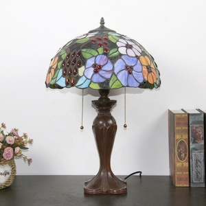 LongHuiJing Handcrafted 16-Inch European Tiffany Style Stained Glass Table Lamp AC Powered LED Accent <b>Light</b> 2700K Warm White - Product Image 4