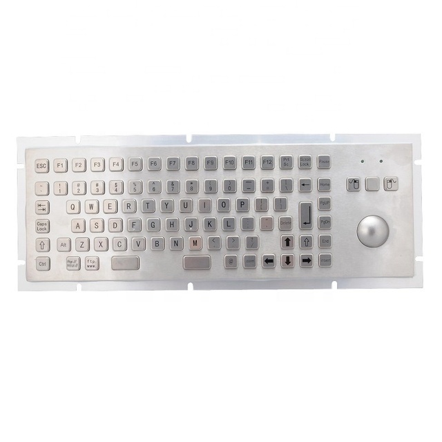 87 kes stainless steel metal mounted kiosk industrial mechanical keyboard with trackball function keys