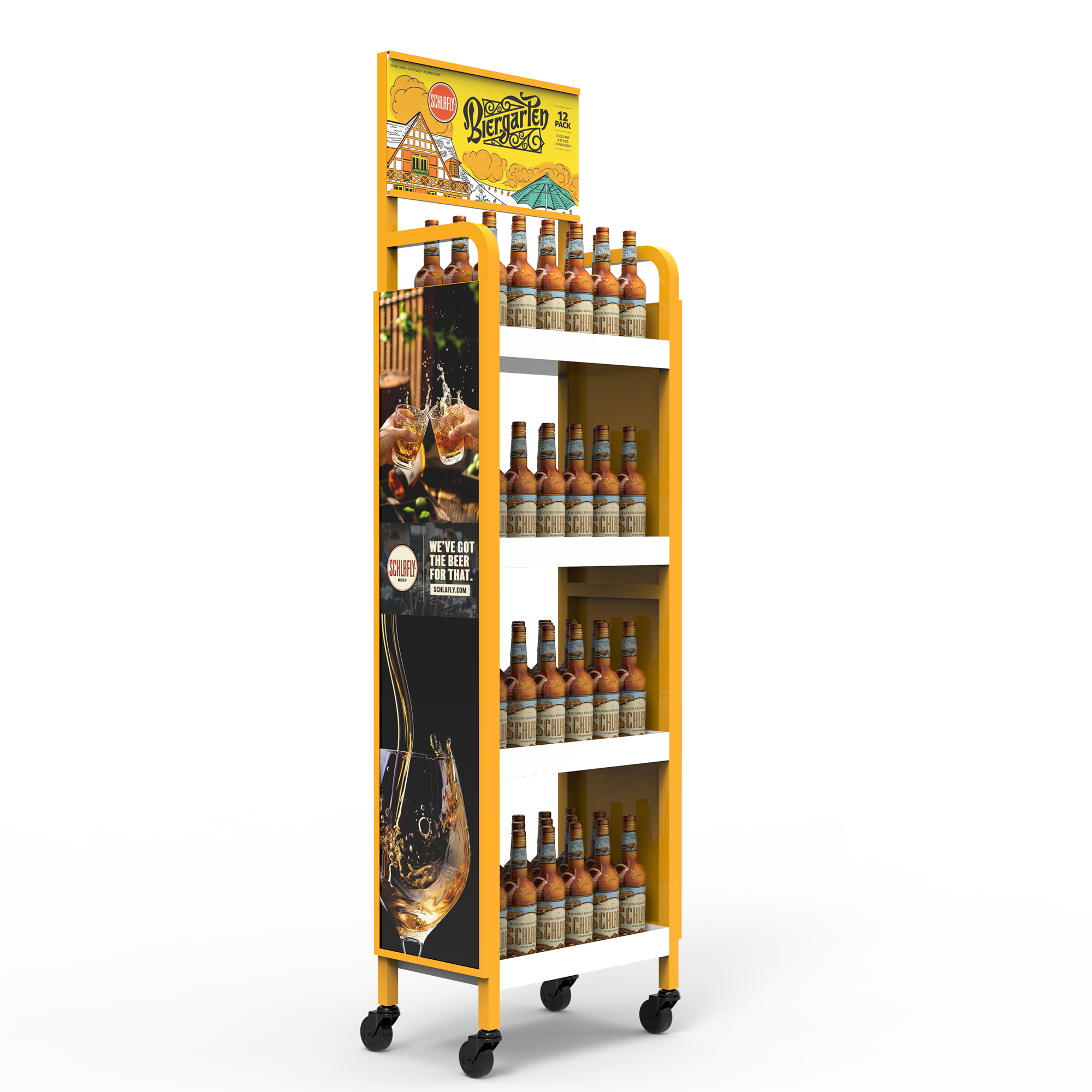 Apache Logo Panel Changeable Metal Tray Lite Beer Display Rack with Wheels — view 3