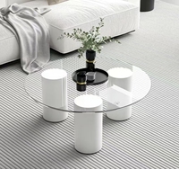 Table basse en verre, style luxe léger et simple, ronde, minimaliste, avec structure en acier nordique, table d'appoint pour salon