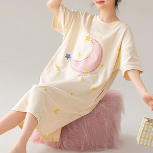 Verano nuevo vestido suelto de manga corta camisón señoras dibujos animados ropa de dormir pijama mujeres vestido de algodón vestidos de noche para mujer - Product Image 5