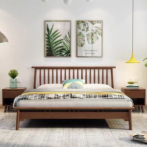 <span class=keywords><strong>Cama</strong></span> Doble Moderna Nórdica de Madera Maciza, Diseño Simple y Moderno con Cabecera Acolchada - Product Image 6