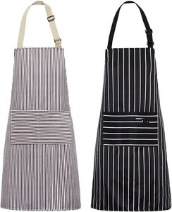 Chef Aprons 2 Pack Sleeveless Adjustable Bib Apron Soft Breathable Eco-Friendly Reusable Cooling Use <b>Men</b> Women (Black/Brown - Product Image 2