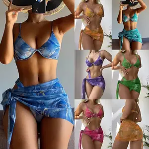 Conjunto de Bikini brasileño con cuello Halter para mujer, traje de baño Sexy de tres piezas con función de realce, traje de baño sostenible para adultos 2024