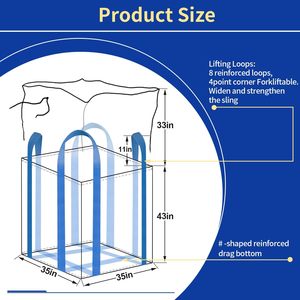 Huamaohengchun, Bolsa de 2 Toneladas, 35" L x 35" W x 43" H, 4400 lbs SWL, Bolsa de Polipropileno Tejido con Fondo Plano y Cierre Tipo Duffle - Product Image 3