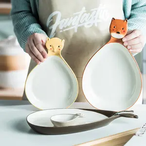 Фарфоровые тарелки с животными, с лисой, белым медведем, Ленивец для детей, мультяшный 3D набор посуды для детей