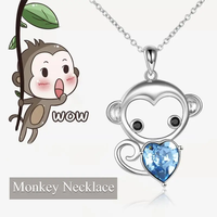 Joyería Fina de Plata de Ley 925, Lindo Collar con Colgante de Corazón de Mono de Cristal para Mujer