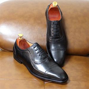 Zapatos Oxford Formales de Negocios para Hombre, de Piel Genuina de Alta Gama, con Punta Redonda, Estilo Británico, con Punta de Acero, para Otoño, Estilo Retro - Product Image 4