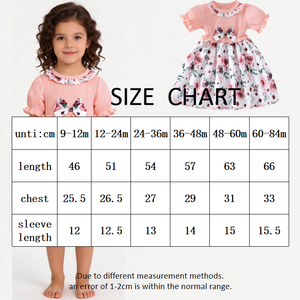 Abito Floreale per Bambine con Maniche a Sbuffo e Colletto con Fiocco e Volant, Vestito Primaverile Estivo Morbido ed Elastico per Bambini - Product Image 6