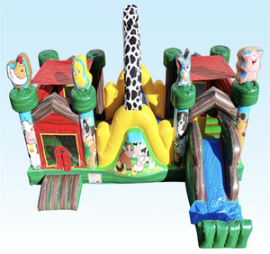 Château gonflable commercial en PVC avec toboggan, parcours d'obstacles gonflable sur le thème des animaux de la ferme à vendre - Product Image 1