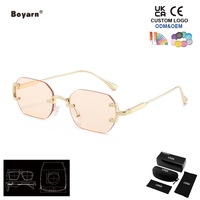 Lunettes de soleil Boyarn Arrival UV400, monture dorée sans cadre, forme carrée, tête de léopard, lunettes de soleil vintage décorées de motifs de guépard en métal