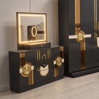 Ensemble de chambre à coucher de luxe royal turc, lit king size, suite de chambre à coucher avec tête de lit éclairée, cadre en bois, ensemble de meubles de chambre à coucher modernes