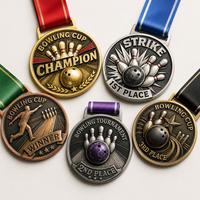 Medalla de Trofeo Deportiva Personalizada, Medalla de Boliche Personalizada, Fundición a Presión en Aleación de Zinc con Acabado de Esmalte Duro para Reconocimiento de Campeones y Entrenadores