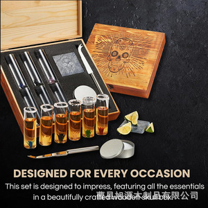 Juego de Vasos de Chupito de Madera con Forma de Calavera y Caja de Almacenamiento, Estilo Vintage, Portátil, para Servir Whisky, Tequila y Cócteles - Product Image 2